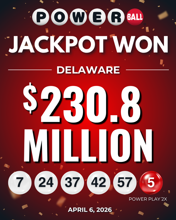 Powerball jackpot won in Delaware